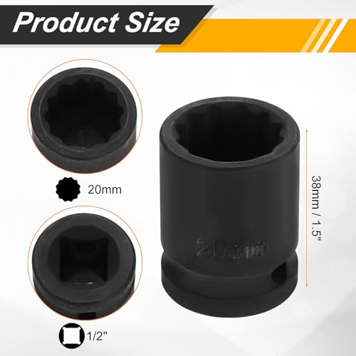 Image of HARFINGTON 2pcs 1 /2 inch Drive x 20mm Shallow Impact Socket 12-Point Metric CR-V Steel Spindle Nut Impact Flip Sleeve for Home Auto Nuts Bolts Repair