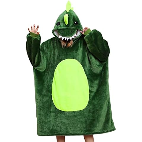 Nadeer Blanket Sweatshirt Fluffy Hoodie, Oversized Plush Hooded Top Wearable Blanket, Large for Adults Men Women and Small for Kids Boys Girls (Dinosaur,Adult) Cover