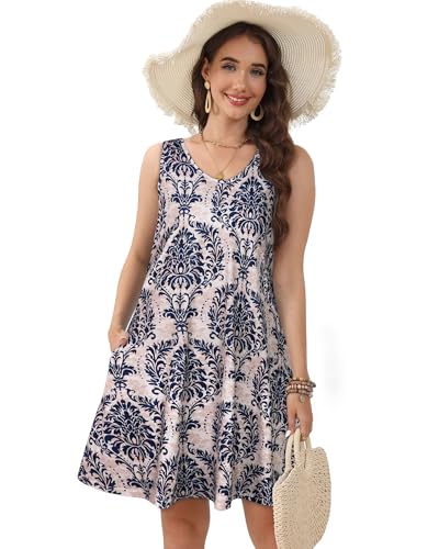 Image of CHICGAL Womens Summer Dresses Casual Sleeveless Loose T Shirt V Neck Sundress Swing Beach Cover Up with Pockets 2026