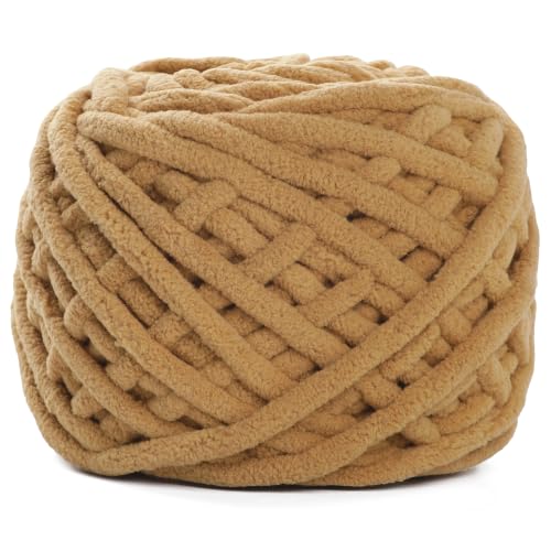 Image of Plush Chenille Chunky Yarn for Crocheting 100g(54.6yd) - Bulky Thick Fluffy Yarn for Knitting- Soft Velvet for Baby, Blanket Knitting Blanket Yarns- Amigurumi Yarns (1- Camel)