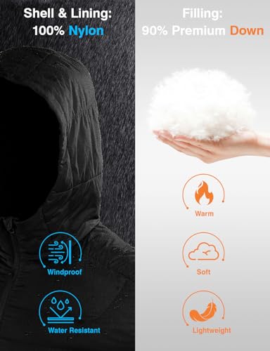 Rdruko Men's Down Puffer Jacket with Hood Packable Lightweight Puffy Hooded Winter Coat Light Thin Insulated Jacket3