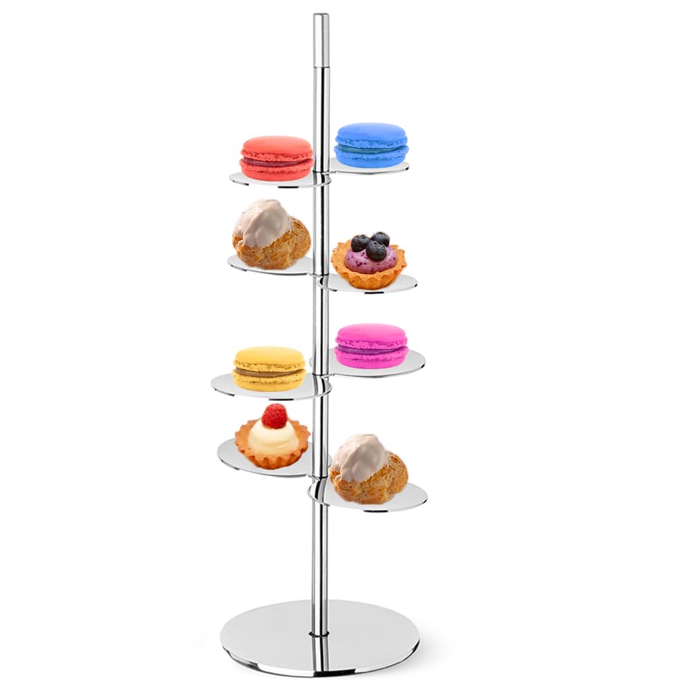 Alzata per pasticceria con 8 basi in acciaio inox alzatina supporto porta dolci pasticcini maccarron tortini da ristorante hotel