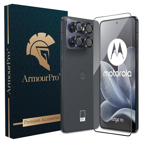 Image of ArmourPro Edge to Edge Tempered Glass for Motorola Edge 70 with Black Camera Ring Guard, 9H Screen Protector, Anti-Scratch, Anti-Fingerprint, Bubble-Free Installation Kit