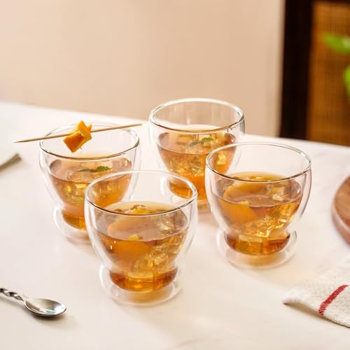 Image of Nestasia Set of 2 Double Wall Glass Tumblers (325ml) | Sleek, Curvy Design for Iced Drinks, Lattes & Cocktails | Microwave & Dishwasher Safe, Hand-Blown, Food-Safe, Lead-Free
