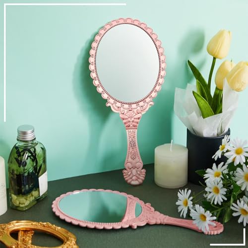 Qunclay 24 Pcs Vintage Handheld Mirror with Handle, 9.8" L x 4.5" W Rose Gold Embossed Portable Small Mirrors Bulk for Princess Party Favors, Birthday Gifts, Classroom Rewards & Daily Travel Use