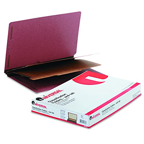 Universal Pressboard End Tab Classification Folders, Legal, Six-Section, Red, 10/Box (10316)