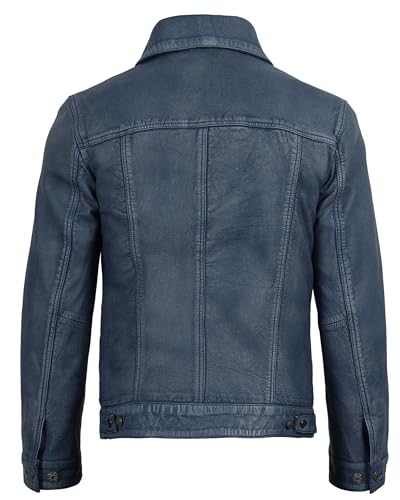 Image of fjackets Real Lambskin Vintage Trucker Leather Jacket Men - Shirt Collar Style Leather Jackets For Mens