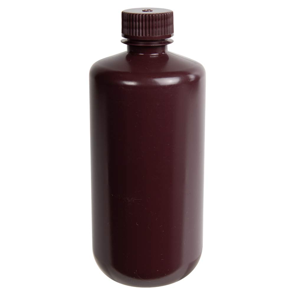 United Scientific™ 33428 - Botella de reactivo ámbar de boca estrecha de polietileno de alta densidad de grado de laboratorio | Diseñada para laboratorios, aulas o almacenamiento en casa | Capacidad