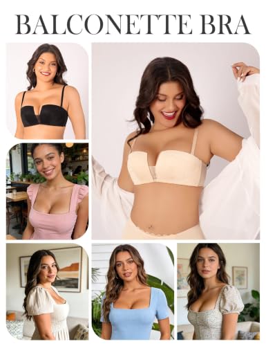 Image of Wireless Push Up Balconette Bras for Women Add 1 Cup Seamless Bra