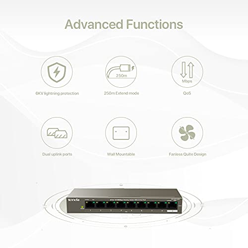 Image of Tenda Network 9Port 10 /100Mbps Desktop Switch with 8Port PoE Retail TEF1109P