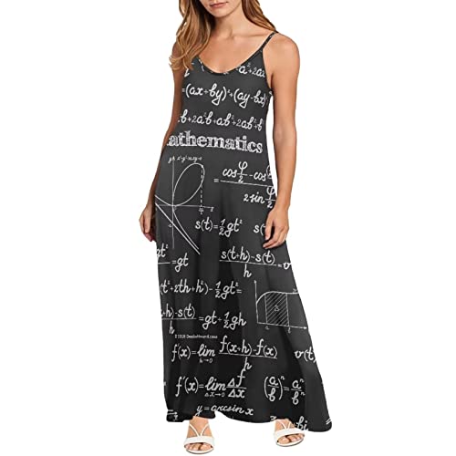 Robe longue décontractée sans manches grande taille motif mathématiques