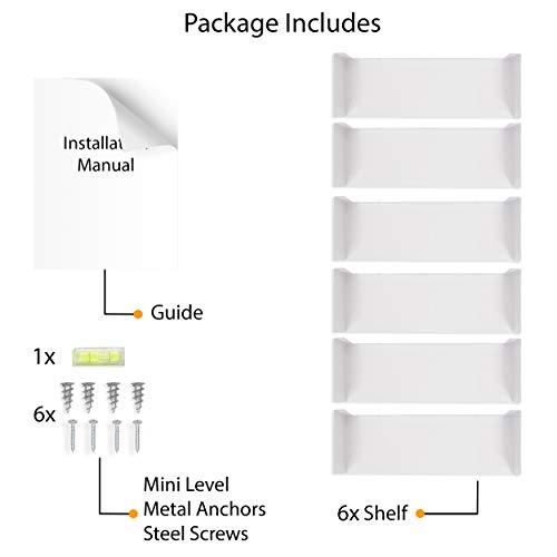 Image of Wallniture Bali White U Shape Floating Shelves for Wall, CD DVD Storage Shelves and Metal Bookshelf Set of 6