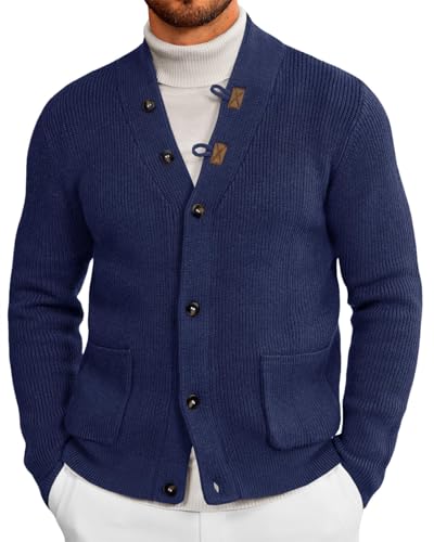Runcati Mens Cardigan Sweater Casual V Neck Button Down Cardigan Ribbed Knitted Winter Chunky Sweaters with Pockets