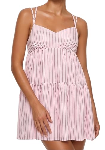 Image of ROAONOCOMO Women Boho Graffiti Cami Mini Dress Spaghetti Strap Printed A Line Short Dress Cute Colorful Sundress