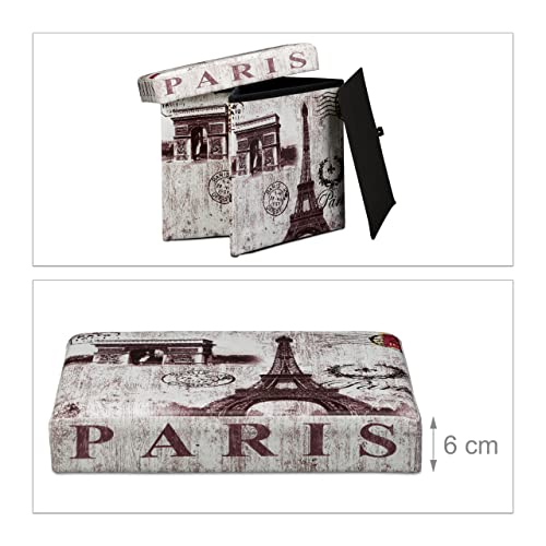Miniatura 5 de Relaxdays Banco Taburete Plegable, Puff Almacenaje, Pel Sintética, 38x38x38 Cm, Máx. 300 Kg, Diseño París, Multicolor