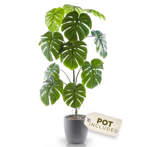 Artificial Monstera Plant with Pot, Artificial Plants for Home Decor Indoor, Faux Plants, Fake Plant Decor, Large Fake Plant, Artificial Plants Indoor, Tall Plants for Living Room Decor - 4 Feet