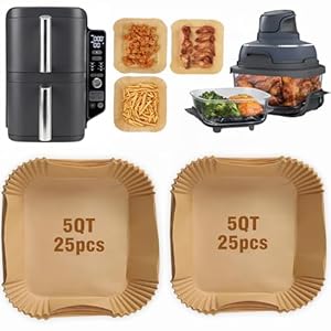 FryEasy Air Fryer Liners for Ninja DoubleStack SL401 8-10QT: Disposable Paper Liners for SL201 8QT, SL401 10QT and Crispi 4 QT, Double Stack 50pcs, Suitable for SL401/SL451/SL201