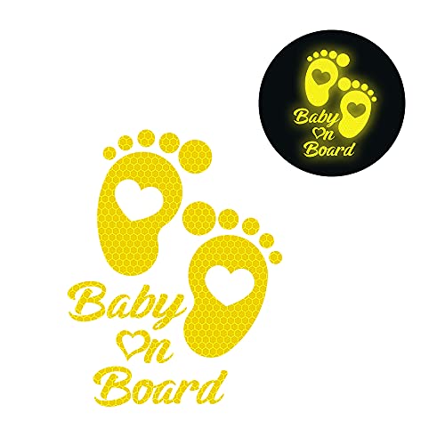 Image of 2PCS Baby On Board Sticker for Cars,Reflective Baby in Car Safety Sign Decal for Rear, Side Windows, Bumpers- Bright Yellow, Durable (Foot)