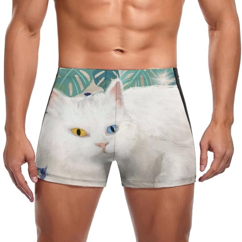 Slip de bain chat blanc adorable pour homme style boxer confort