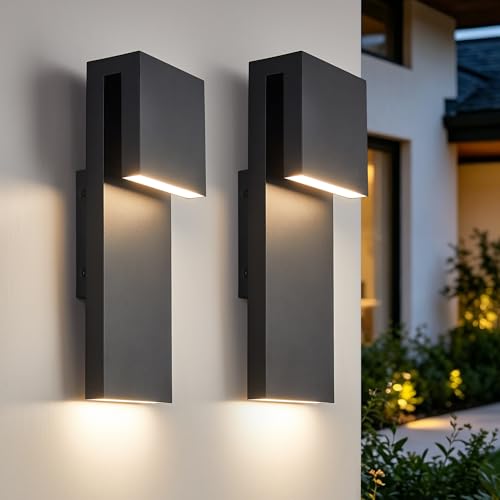 Image of Tarentlight Modern Porch Lights with 2 Pack,Outdoor Indoor Integrated LED Wall Lights,2-Light Total 17W,3000K, Textured Black Finish,Outside Lights Waterproof for House Front Door Patio Garage