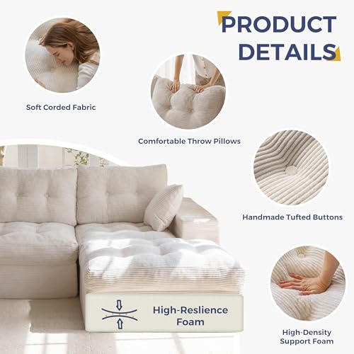 Image of MAXYOYO Modular Sectional Sofa with Ottoman and Loveseat, Cloud Boneless Couch with Layered Cushion, Flexible Module Combination Sofa for Living Room, No Assembly Required,Beige