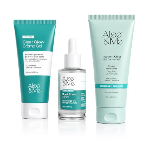 Image of Aloe&Me 3-Step Pigment Clear Kit, Dark Spot Treatment, Pore Shrinking Skincare Set