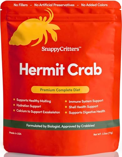 SnappyCritters Hermit Crab Food - Premium Complete Diet. Non-GMO Organic. US FDA Facility. Supports Molting Shell Health Digestive System and Over-All Immune System - 2.5 oz