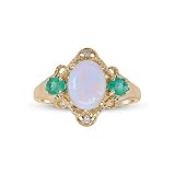 Gin & Grace 14K Yellow Gold Natural Australian Opal and Emerald Ring with Diamonds for women | Ethically, authentically & organically sourced (Oval-cut) shaped opal hand-crafted jewelry for her | Opal Ring for women