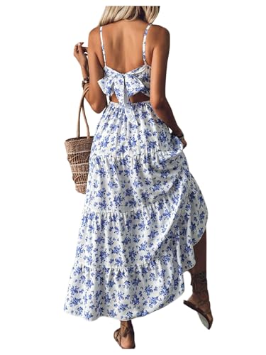 Floerns Women's Floral Bowknot Back Cami Maxi Dress Sleeveless Ruffle Tiered Dresses