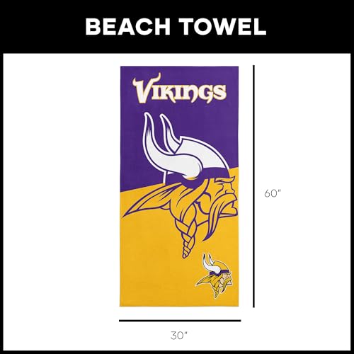 Image of Northwest NFL Minnesota Vikings Microfiber Beach Towel, 30 x 60 Inches - Quick Dry, Sand Resistant, Lightweight, Highly Absorbent, Incisor Design
