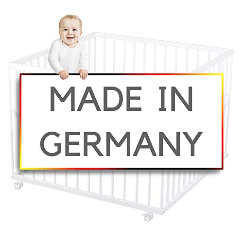 Sämann Laufgitter 100x100 cm mit Matratze - BASIC - 3-fach höhenverstellbar Laufstall Baby Buche weiß/natur