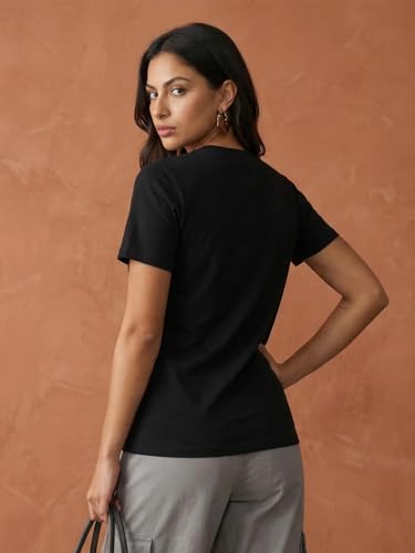Image of Nobero Women's Graphic Printed T-Shirt | Regular Fit 180 GSM Cotton Tee for Women | Comfortable Round Neck Casual Wear