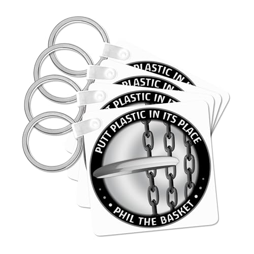 3dRose, Phil The Basket 2 frisbee disc golf putter thrown into the chains of a basket, set of 6 Key Chains