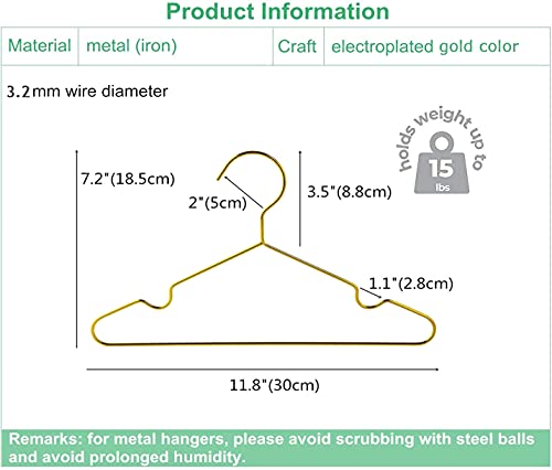 Amber Home 20 Pack 12 Inch Gold Kids Baby Hangers, Strong Metal Children Clothes Hangers for Closet, Space Saving Infant Hanger for Toddler Coats Pants (Gold, 20)