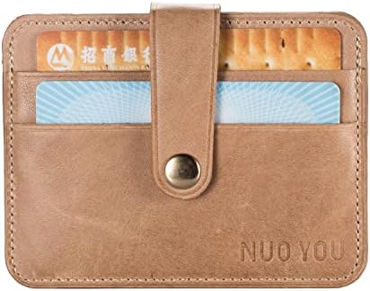 NUOYOU Handmade Genuine Leather Card Case Slim Handy Gift RFID Blocking Card Holder Minimalist Wallet for Men & Women Front Pocket Credit Card Holder (Khaki)