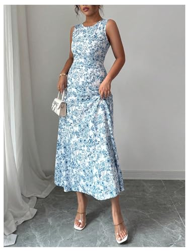 Floerns Women's Floral Sleeveless Tank Dress Crew Neck Vacation A Line Long Dresses2