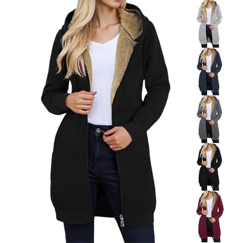 Long Fleece Hoodies For Women Zip Up Hoodie Trendy Casual Oversized Tunic Sweatshirts Fall Winter Jacket Coat Outerwear