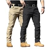 POIUIYQA Lot de 2 Pantalon Tactique Homme Cargo Treillis Militaire Randonnée Chasse Pantalon de Travail Pantalon Cargo Homme Tactique Combat Stretch Extensible Séchage Rapide (Pas de Ceinture)