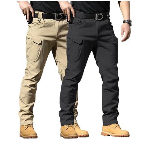 POIUIYQA Lot de 2 Pantalon Tactique Homme Cargo Treillis Militaire Randonnée Chasse Pantalon de Travail Pantalon Cargo Homme Tactique Combat Stretch Extensible Séchage Rapide (Pas de Ceinture)
