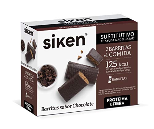 Siken Sustitutivo - Barritas Sustitutivas, Sabor Chocolate, 1 Barrita Sustituye 1 Comida, Caja 8 Unidades