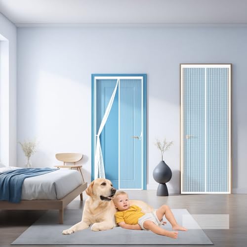Moustiquaire porte avec aimants et bande adhésive fermeture automatique blanche - 2