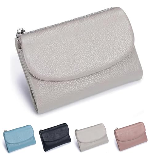 Unisex Pebble Leather Wallet, Small Wallets for Women, Coin Holder & Cash Slots, Genuine Leather Wallets for Men and Women, Small Compact Bifold Pocket Purse with Credit Card Holder (Gray)