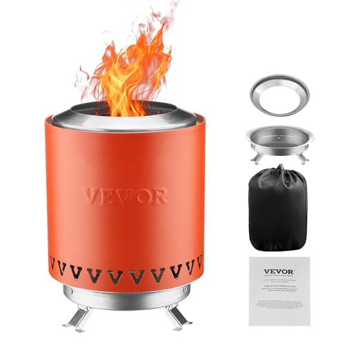 VEVOR Brasero de Mesa, Chimenea de Acero Inoxidable para Interior y Exterior, Quemador Portátil para Frotar, con Soporte, Alimentado con Leña o Pellets para Acampar, Patio, Rojo, Φ 150 x 205 mm