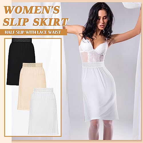 Newcotte 3 Pcs Women Half Slips for Under Dresses Knee Length Half Slips Underskirt with Lace Waistband for Women4