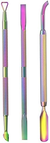 Cuticle Pusher Acetone/Gel/Nail Polish Remover Stainless Steel Professional 3pcs Set Cuticle Scraper Fingernails & Toenails Clean Manicure Tools Cuticle Care for Women&Girl,opove CP-3 (Rainbow Color)