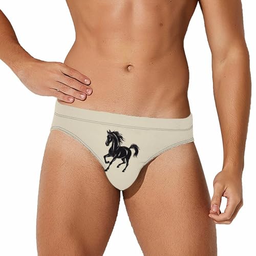 Horse Horses Black Stallion Mens Swim Briefs Quick Dry Swim Trunk Bikini Underwear Swimsuit S