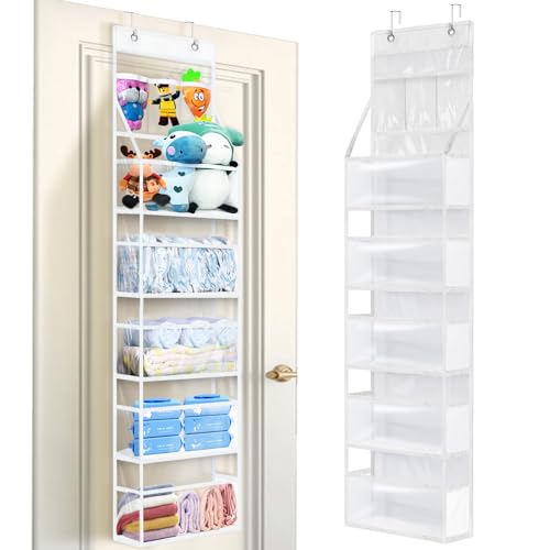 Image of VERONLY Clear PVC Over The Door Hanging Organizer with Side Panels,Clear Hanging Pantry Storage with 3 Small Pockets,Sturdy & Large Door Organizer for Closet, Bedroom, Nursery, Bathroom and Sundries.