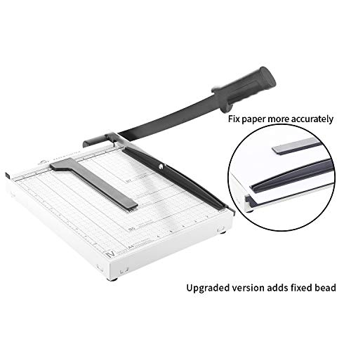 Paper Cutter Guillotine, Paper Cutter and Trimmer with Dual Paper Guide Bars, Heavy Duty Metal Base Trimmer for Home, Office, 12 Sheets Capacity, A4 Size, 12 Inch Cut Length (White)