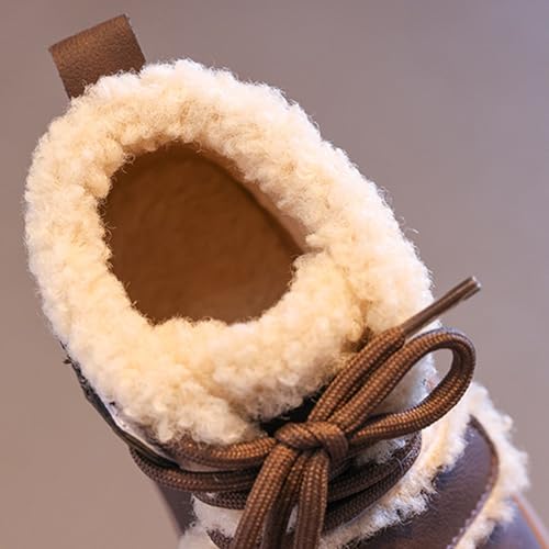 Baby Toddler Work Fleece Lined Boots Leather Lace-Up Soft Flat Ankle Snow Boots Kids Rubber Sole Slip Prewalker Boots4