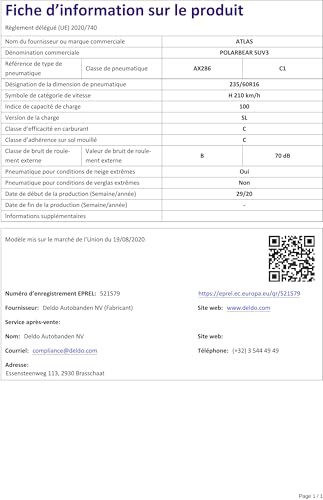 Pneu hiver Polarbear SUV3 ATLAS robuste avec grip certifié 3PMSF 235/60 R16
